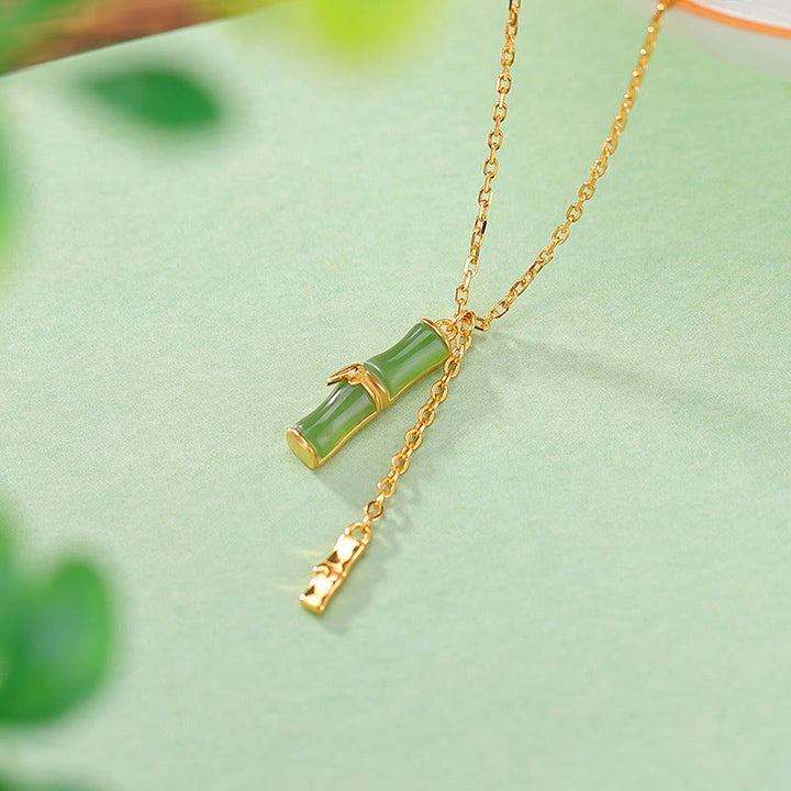 Buddha Stones和田翡翠 925 スターリングシルバー 竹の豊穣のネックレスペンダント