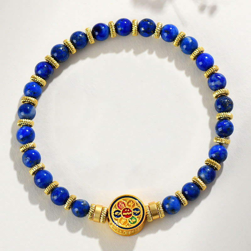 Buddha Stones天然ラズライトオーム・マニ・パドメ・フムビーズ バランスブレスレット