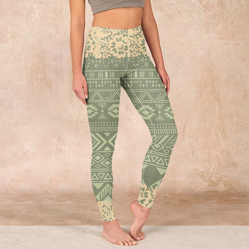 Buddha Stonesと花、幾何学模様のジムレギンス、レディースヨガパンツ - image 0
