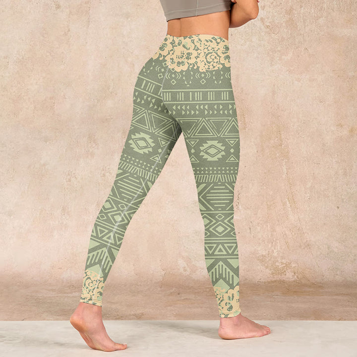 Buddha Stonesと花、幾何学模様のジムレギンス、レディースヨガパンツ - image 4