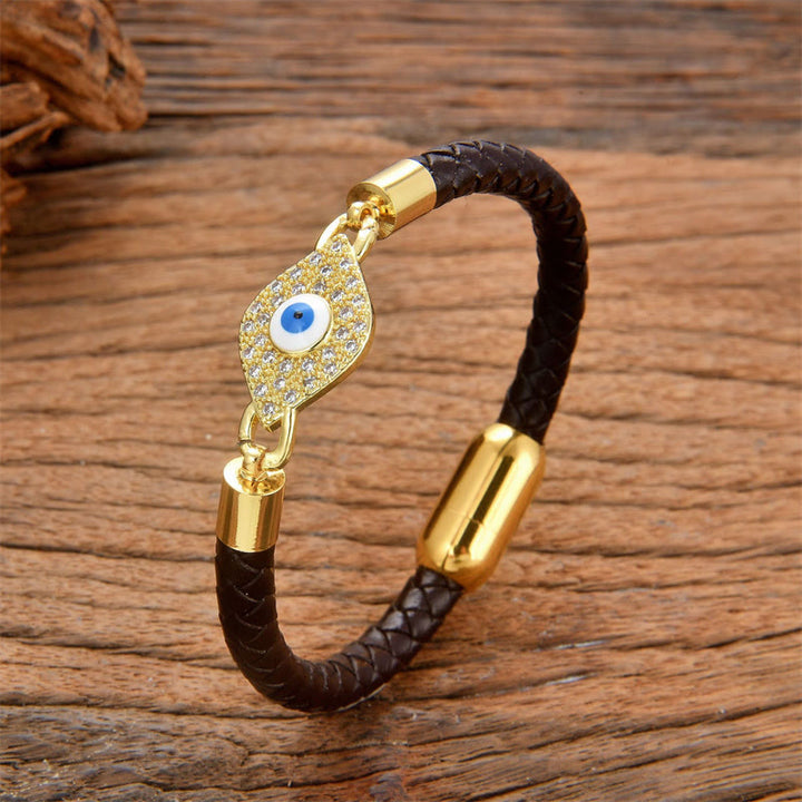 Buddha Stones 邪眼除け効果 レザー製 メタルバックル付きブレスレット