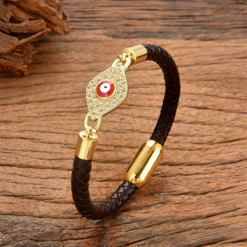 Buddha Stones 邪眼除け効果 レザー製 メタルバックル付きブレスレット