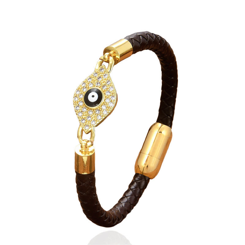 Buddha Stones 邪眼除け効果 レザー製 メタルバックル付きブレスレット
