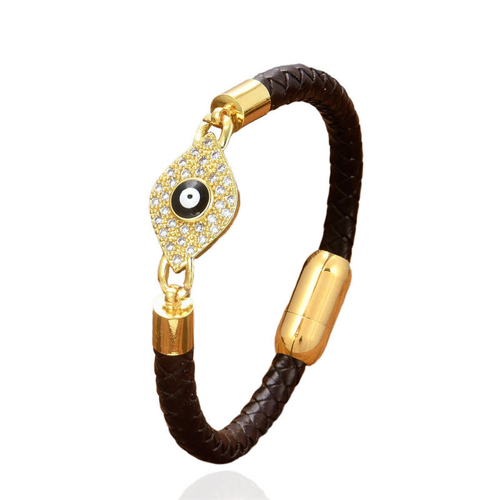 Buddha Stones 邪眼除け効果 レザー製 メタルバックル付きブレスレット