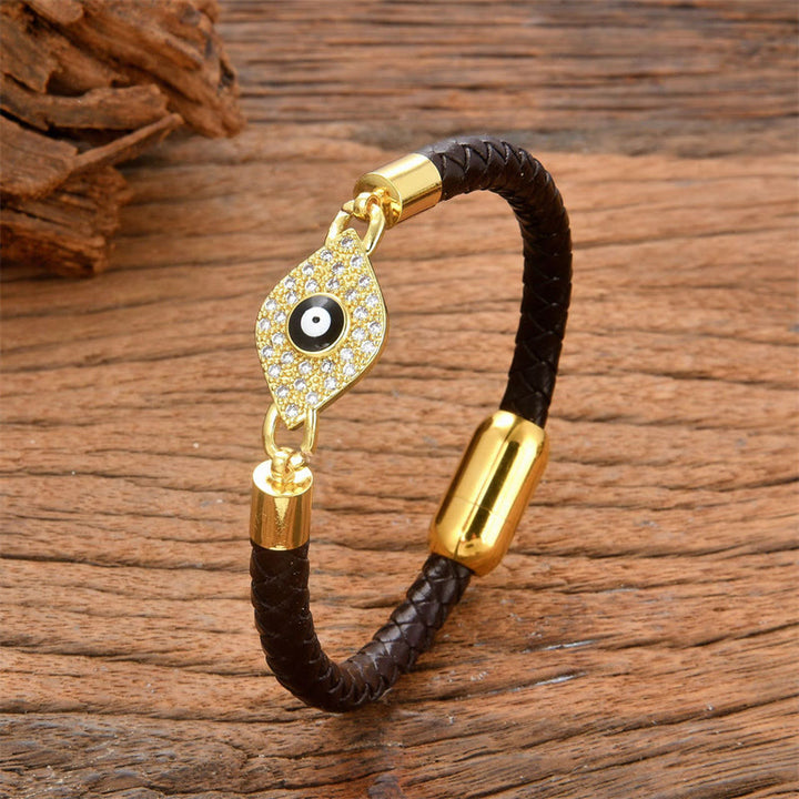Buddha Stones 邪眼除け効果 レザー製 メタルバックル付きブレスレット