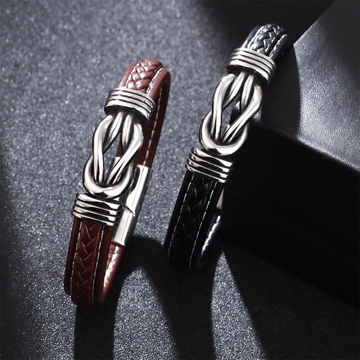 Buddha Stonesファッション チタンスチール レザー 強化ブレスレット