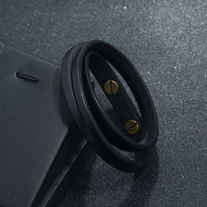 Buddha Stonesヴィンテージ マルチレイヤーレザー ストレングスバックルブレスレット