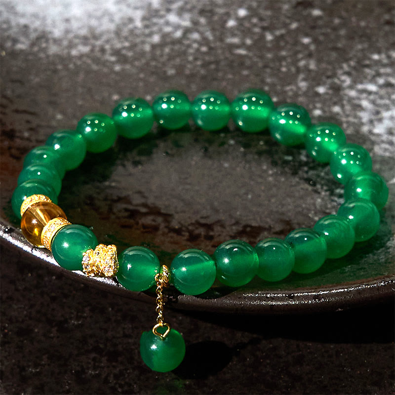 Buddha Stones蛇年 グリーンアゲート シトリン パワーブレスレット