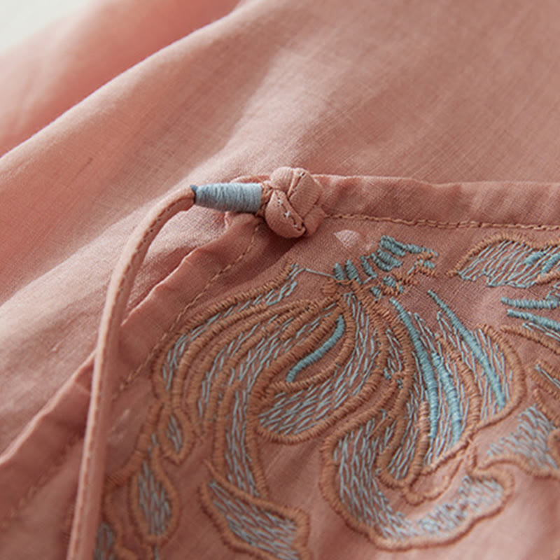 Buddha Stonesカジュアル レディース 刺繍 植物デザイン 七分袖 コットンリネンシャツ - image 5