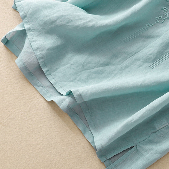 Buddha Stonesカジュアル レディース 刺繍フラワー Vネックデザイン ゆったり 半袖 コットンリネンシャツ - image 26