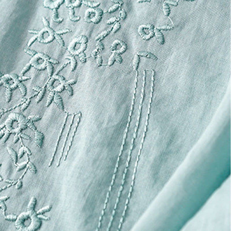 Buddha Stonesカジュアル レディース 刺繍入り花柄 Vネック ゆったり半袖シャツ - image 24