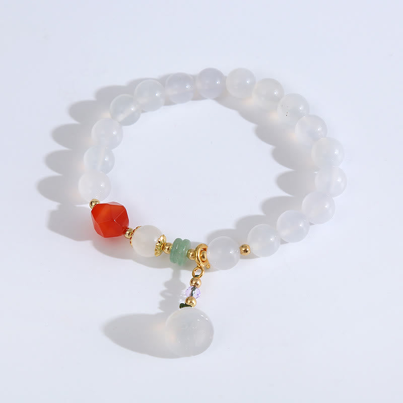 Buddha Stones白瑪瑙 赤瑪瑙 蓮の鞘 チャーム 幸運ブレスレット