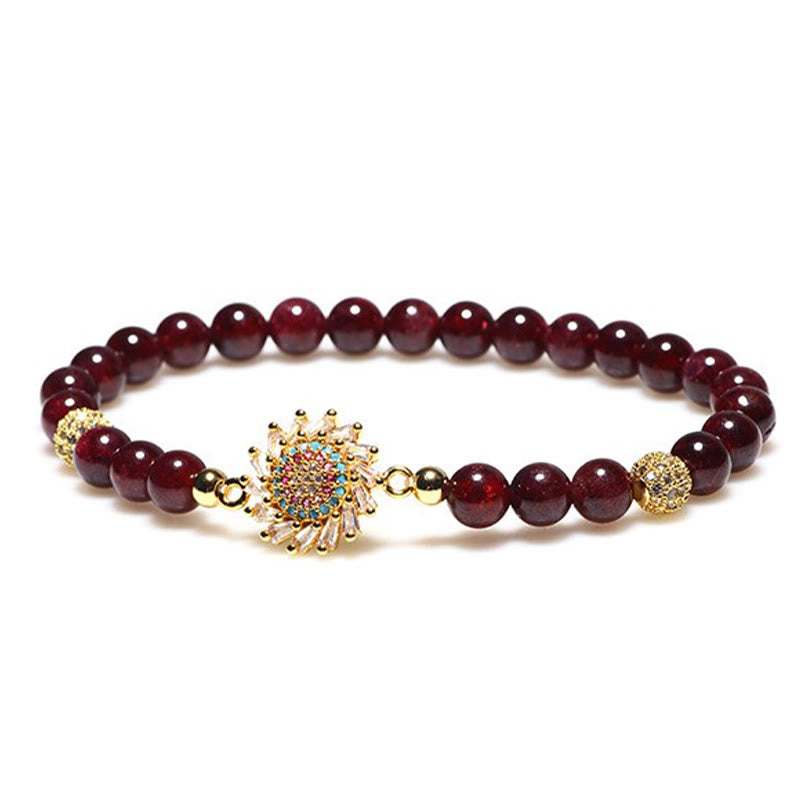 Buddha Stones天然ガーネットフラワージルコンビーズ保護ブレスレット