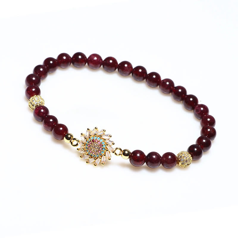 Buddha Stones天然ガーネットフラワージルコンビーズ保護ブレスレット