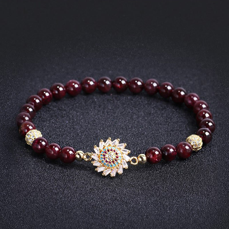 Buddha Stones天然ガーネットフラワージルコンビーズ保護ブレスレット