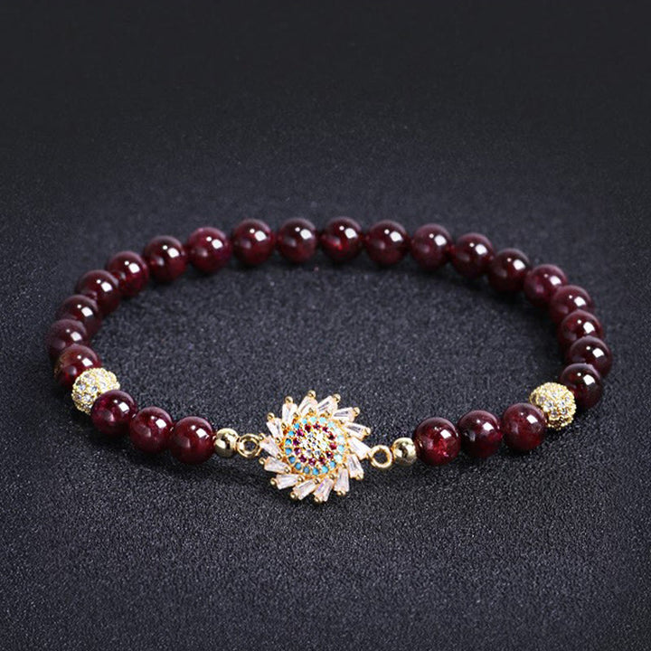 Buddha Stones天然ガーネットフラワージルコンビーズ保護ブレスレット