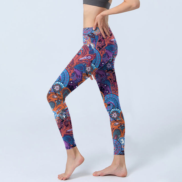 Buddha Stonesカラフルフローラルカーリーグラスプリント ジムレギンス レディース ヨガパンツ - image 3