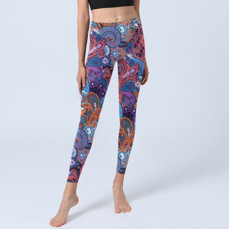 Buddha Stonesカラフルフローラルカーリーグラスプリント ジムレギンス レディース ヨガパンツ - image 6