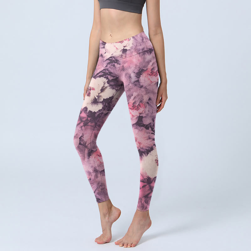 Buddha Stones紫牡丹花プリント ジムレギンス レディース ヨガパンツ - 蘭 - US18、 UK/AU22、 EU50 (4XL) - image 1
