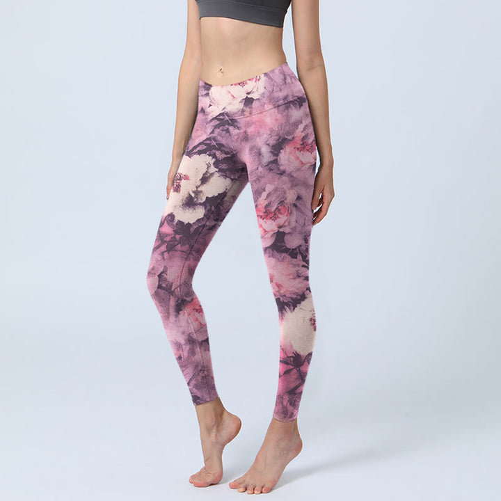 Buddha Stones紫牡丹花プリント ジムレギンス レディース ヨガパンツ - 蘭 - US18、 UK/AU22、 EU50 (4XL) - image 1