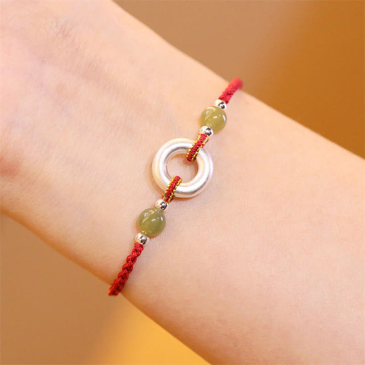 Buddha Stones999 スターリングシルバー 平和バックル 和田翡翠 ハンドメイド 幸運 レッドロープブレスレット