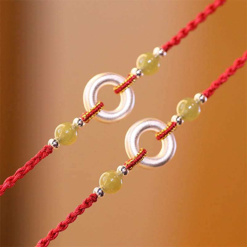Buddha Stones999 スターリングシルバー 平和バックル 和田翡翠 ハンドメイド 幸運 レッドロープブレスレット