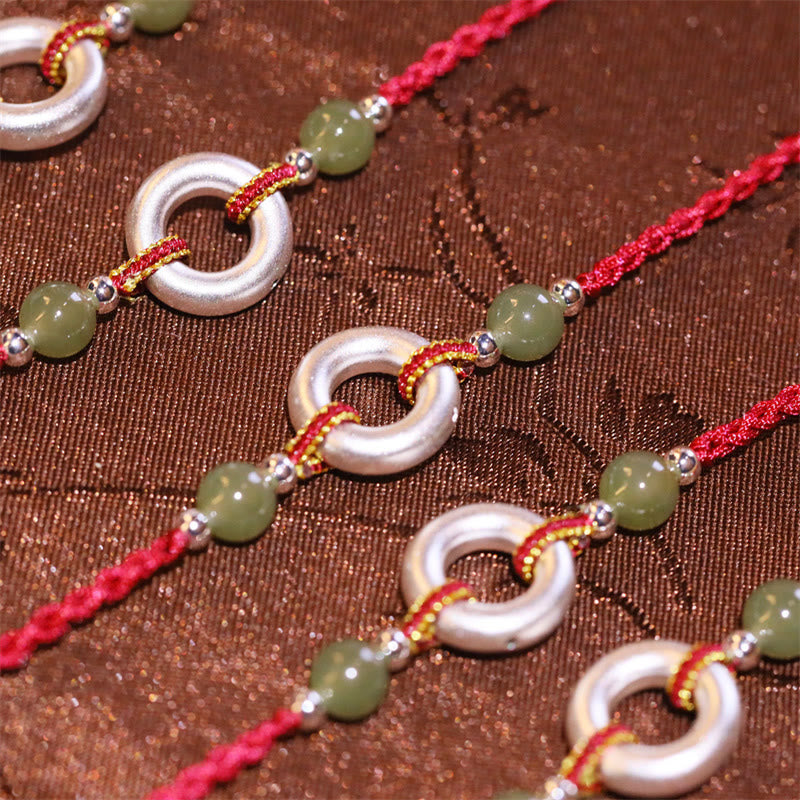 Buddha Stones999 スターリングシルバー 平和バックル 和田翡翠 ハンドメイド 幸運 レッドロープブレスレット
