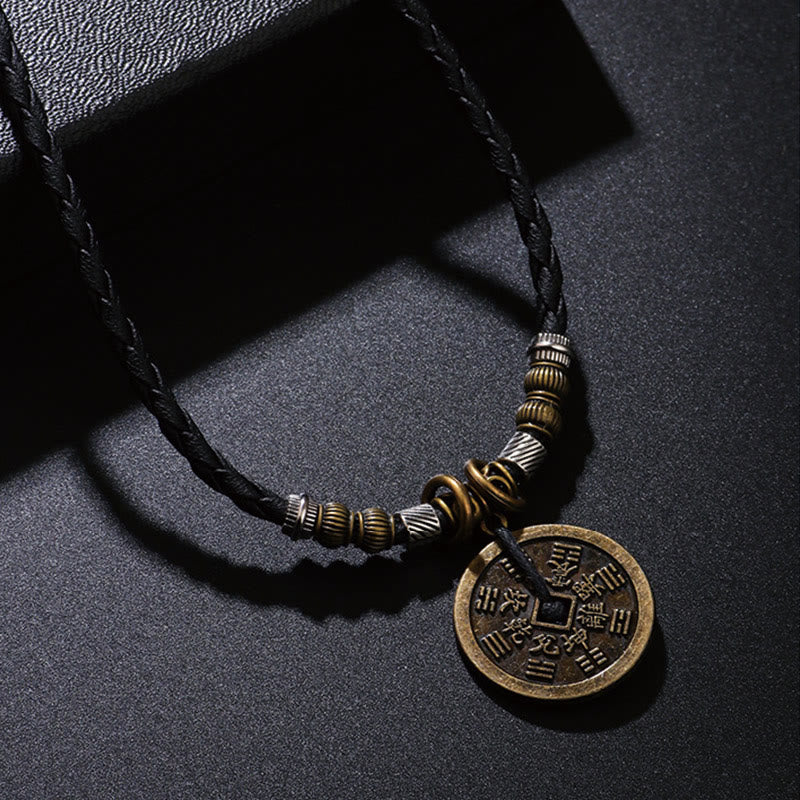 Buddha Stones石山の幽霊お金を使う八卦合金銅貨ハーモニーネックレスペンダント