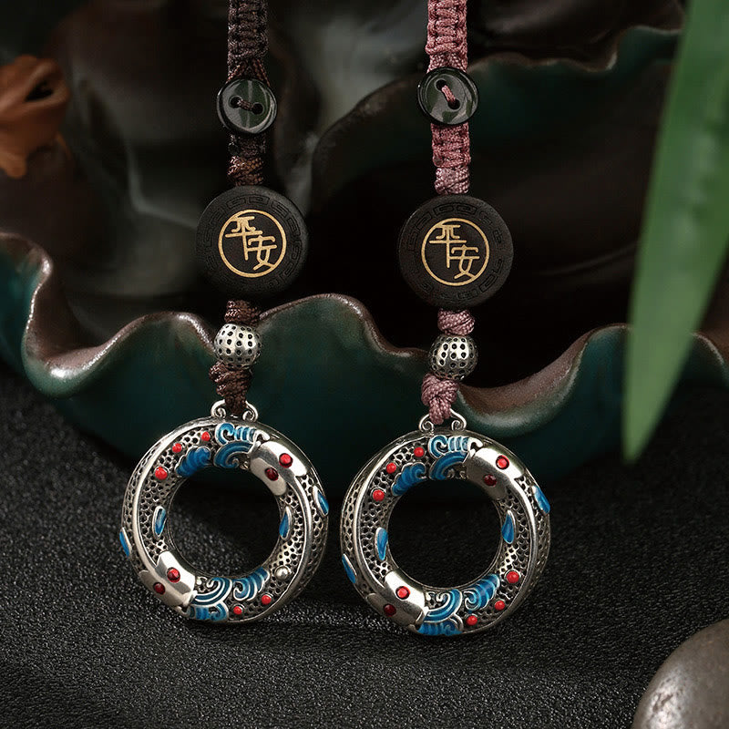 Buddha Stonesダブル鯉 平和バックル 安全と幸運のキーチェーン