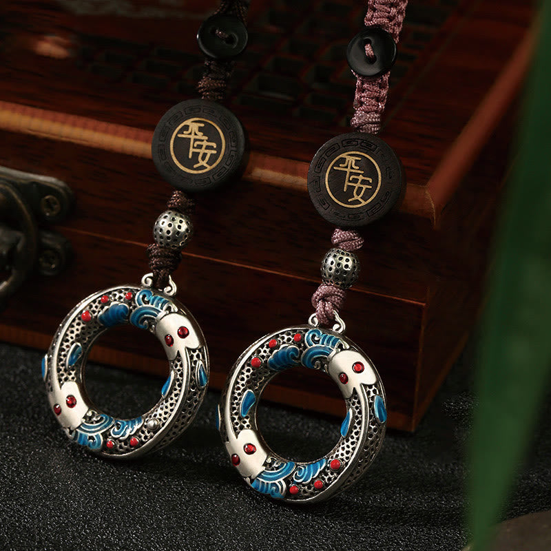 Buddha Stonesダブル鯉 平和バックル 安全と幸運のキーチェーン