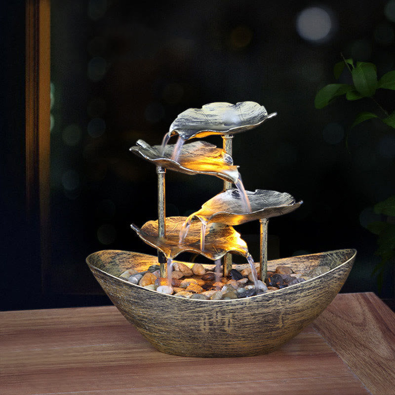 Buddha Stones蓮の葉型 滝 噴水 卓上装飾品 LEDライト付き ホームオフィス デスクトップ装飾 - シルバー（プラスチック版） - image 1
