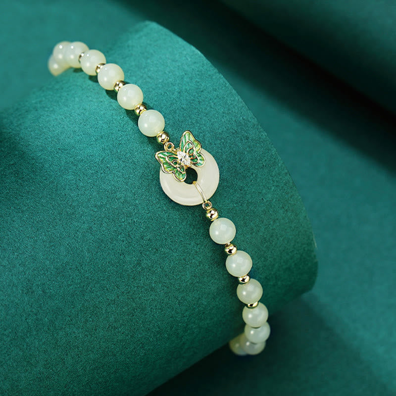 Buddha Stones 925スターリングシルバー 天然和田翡翠 平和バックル バタフライジルコン 幸運ブレスレット ネックレス ペンダント