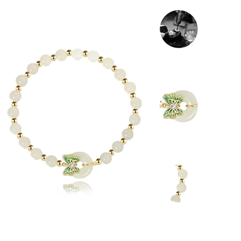 Buddha Stones 925スターリングシルバー 天然和田翡翠 平和バックル バタフライジルコン 幸運ブレスレット ネックレス ペンダント
