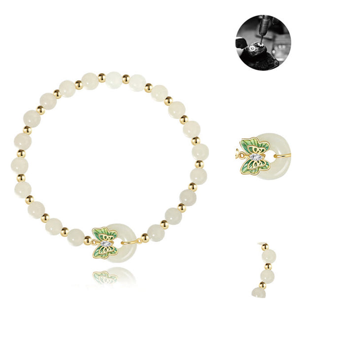 Buddha Stones 925スターリングシルバー 天然和田翡翠 平和バックル バタフライジルコン 幸運ブレスレット ネックレス ペンダント