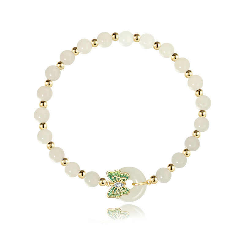 Buddha Stones 925スターリングシルバー 天然和田翡翠 平和バックル バタフライジルコン 幸運ブレスレット ネックレス ペンダント