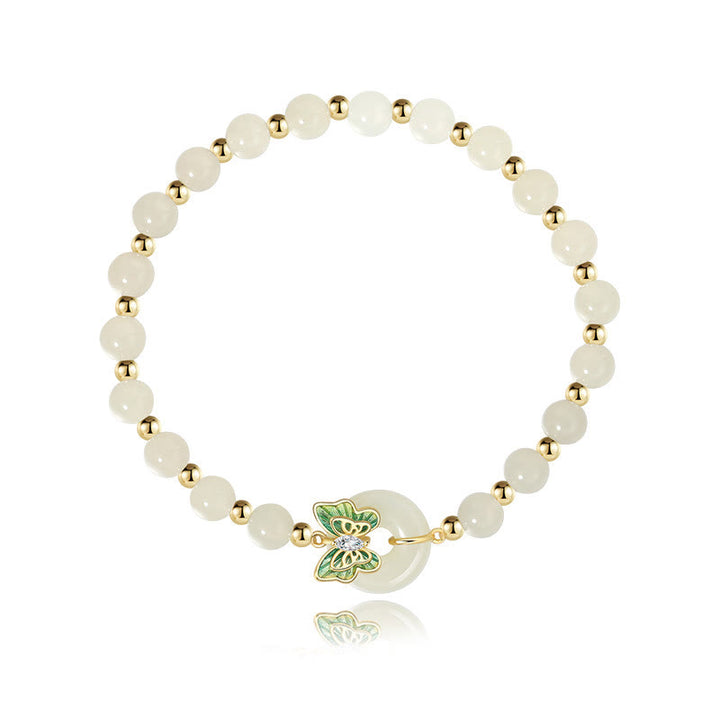 Buddha Stones 925スターリングシルバー 天然和田翡翠 平和バックル バタフライジルコン 幸運ブレスレット ネックレス ペンダント