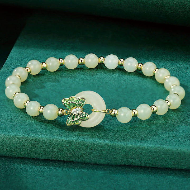 Buddha Stones 925スターリングシルバー 天然和田翡翠 平和バックル バタフライジルコン 幸運ブレスレット ネックレス ペンダント