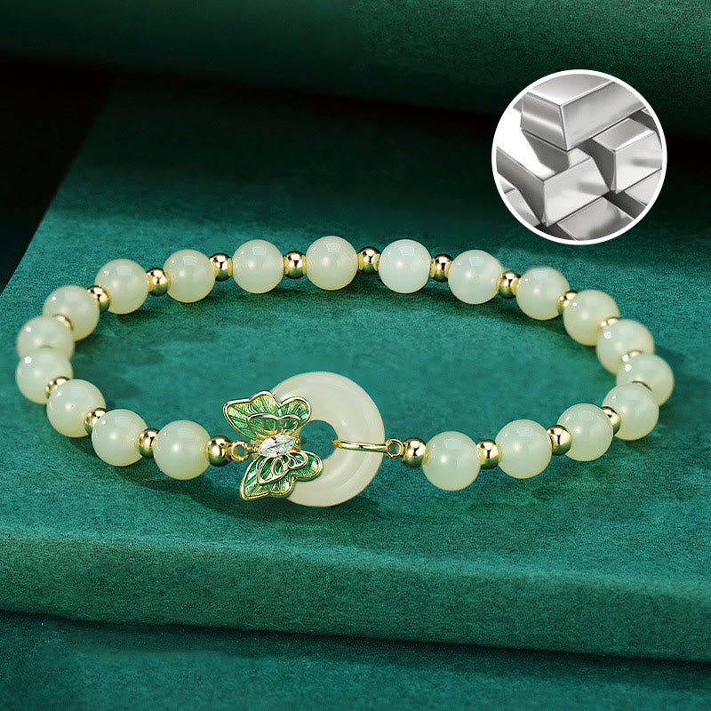 Buddha Stones 925スターリングシルバー 天然和田翡翠 平和バックル バタフライジルコン 幸運ブレスレット ネックレス ペンダント