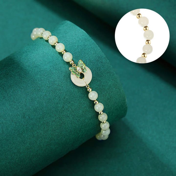 Buddha Stones 925スターリングシルバー 天然和田翡翠 平和バックル バタフライジルコン 幸運ブレスレット ネックレス ペンダント