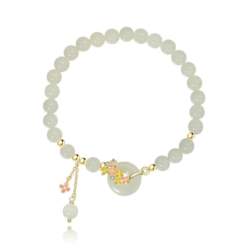 Buddha Stones925 スターリングシルバー 天然和田翡翠 キンモクセイの花 平和バックル ジルコン 幸運のブレスレット ネックレス ペンダント