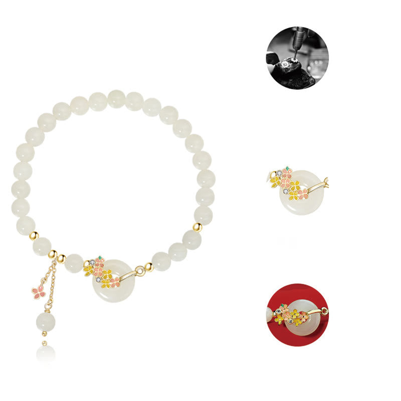 Buddha Stones925 スターリングシルバー 天然和田翡翠 キンモクセイの花 平和バックル ジルコン 幸運のブレスレット ネックレス ペンダント