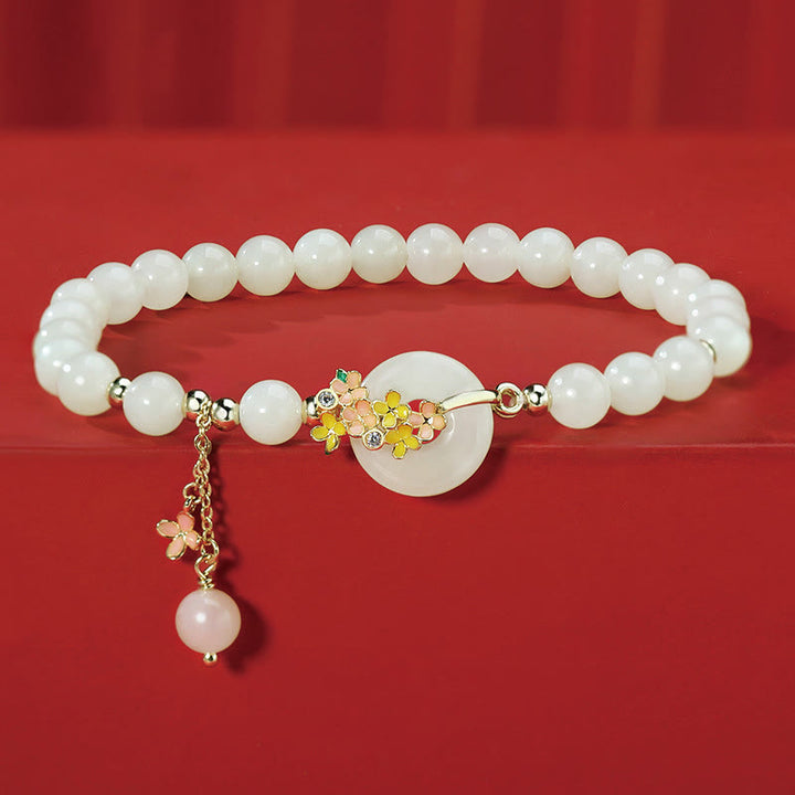 Buddha Stones925 スターリングシルバー 天然和田翡翠 キンモクセイの花 平和バックル ジルコン 幸運のブレスレット ネックレス ペンダント