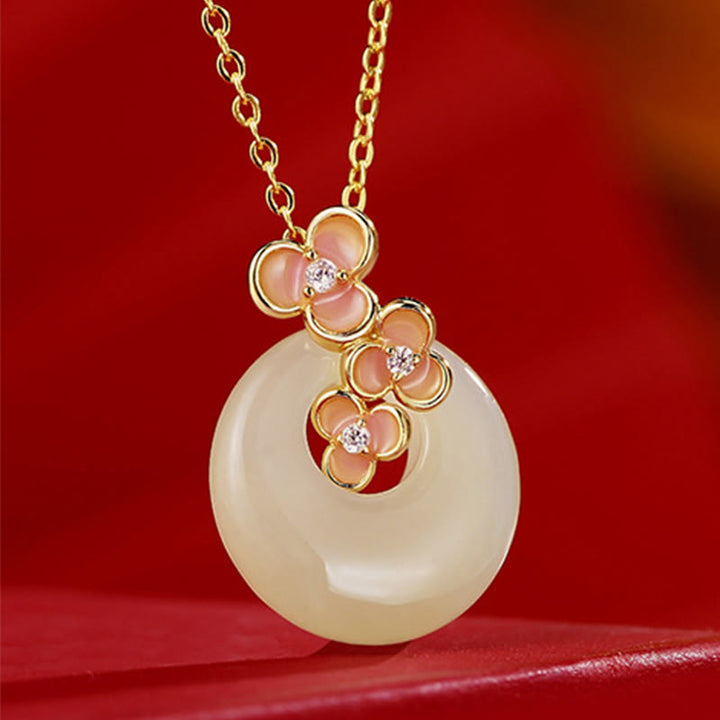 Buddha Stones 925スターリングシルバー 天然和田翡翠 桃色 平和バックル ジルコン 幸運のブレスレット ネックレス ペンダント