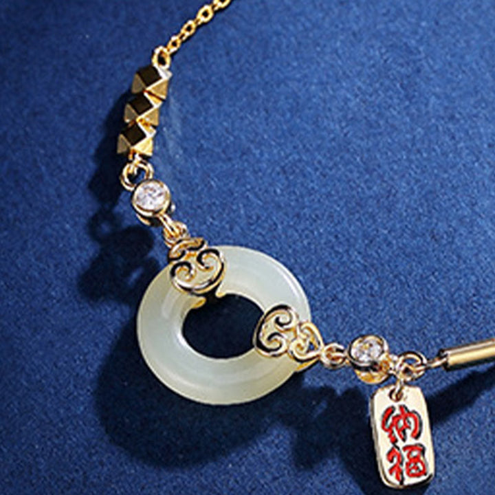 Buddha Stones 925スターリングシルバー 天然和田翡翠ひょうたん 平和バックル ジルコン 幸運のブレスレット ネックレス ペンダント イヤリング