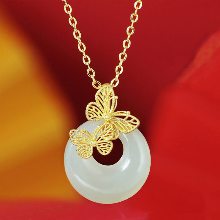 Buddha Stones 925スターリングシルバー 天然和田翡翠 蝶 繁栄のネックレスペンダント