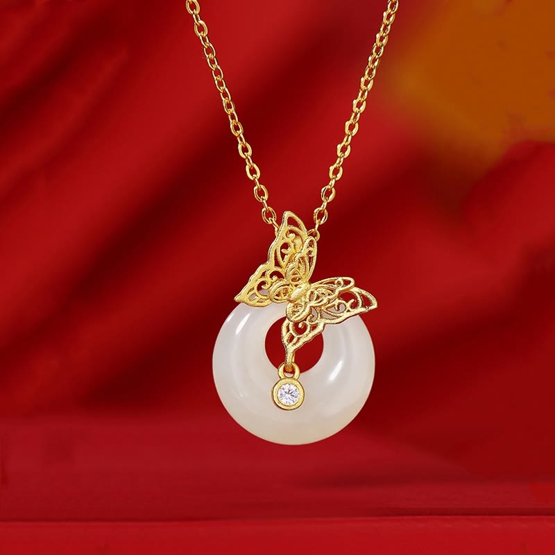 Buddha Stones 925スターリングシルバー 天然和田翡翠 蝶 繁栄のネックレスペンダント
