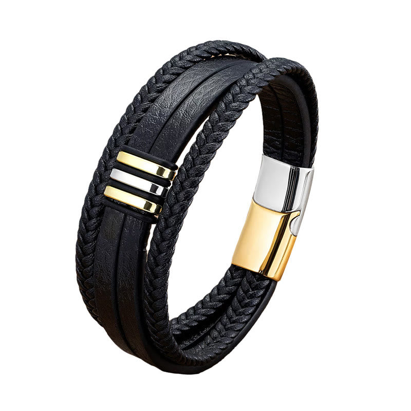 Buddha Stonesハンドメイド編み込みレザー 落ち着いたチタンスチールバックルブレスレット