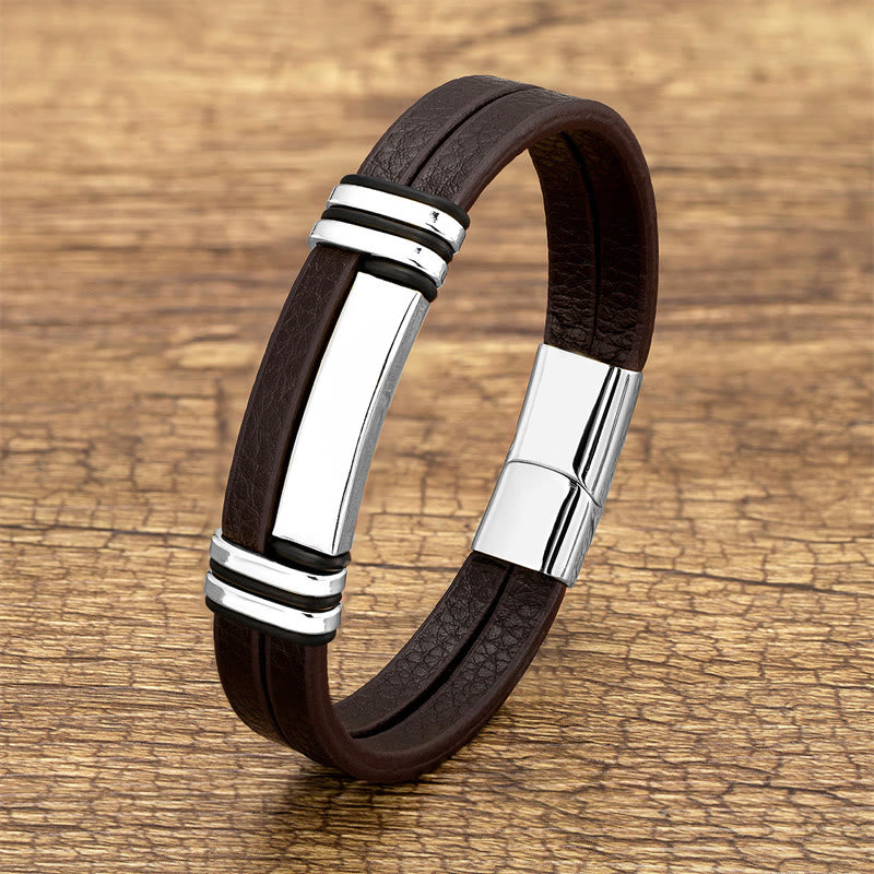 Buddha Stonesブラウンレザー チタンスチールバックル バランスブレスレット