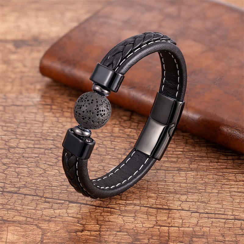 Buddha Stonesラズライト ラピスラズリ ブラックオニキス タイガーアイ 溶岩石オーム・マニ・パドメ・フムセレニティ レザーブレスレット - 溶岩 - 18～22cm - image 7