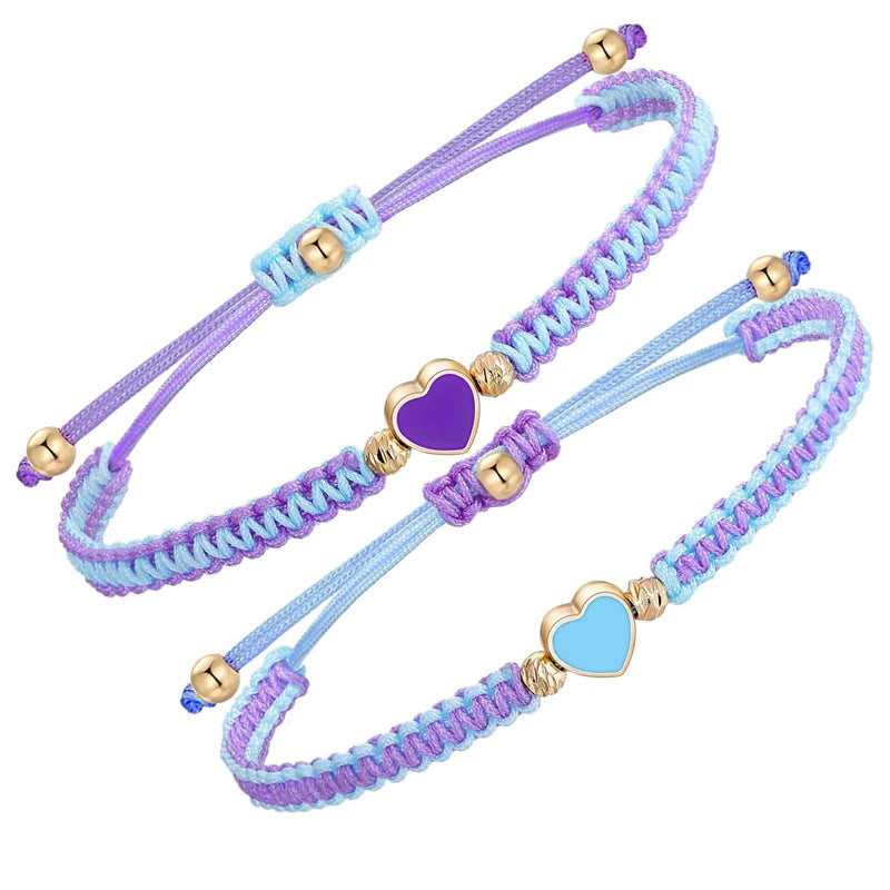 Buddha Stones2個 ハンドメイド 編み込みロープ ラブハート 幸運 カップルブレスレット